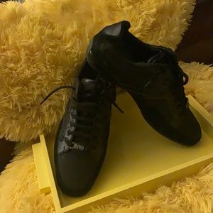 Sneakers beautiful black suede, leather & textile.  Worn once…like new